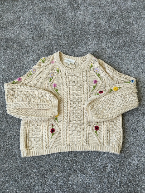 THE GREAT. Sweaters - The Great Floral Cable Knit Sweater